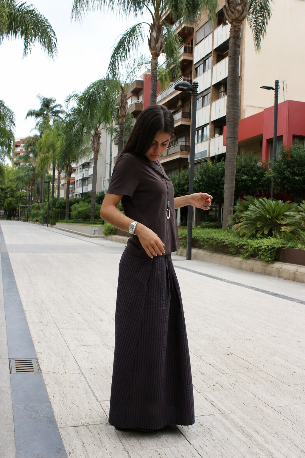 FALDA SPORTY STRIPES MARRON