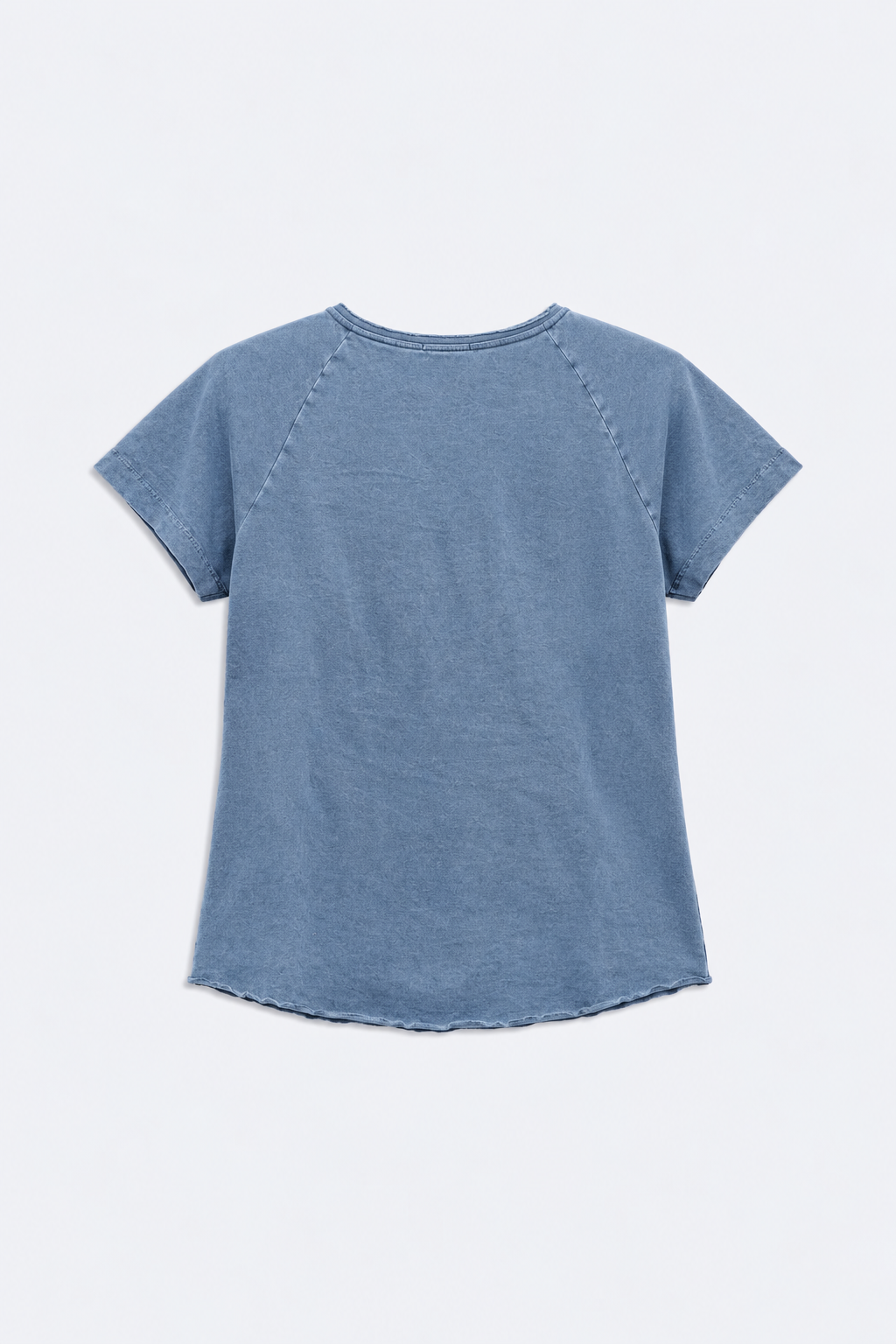 CAMISETA MANGA RENGLANT EFECTO LAVADO AZUL INDIGO CON ESTAMPADO