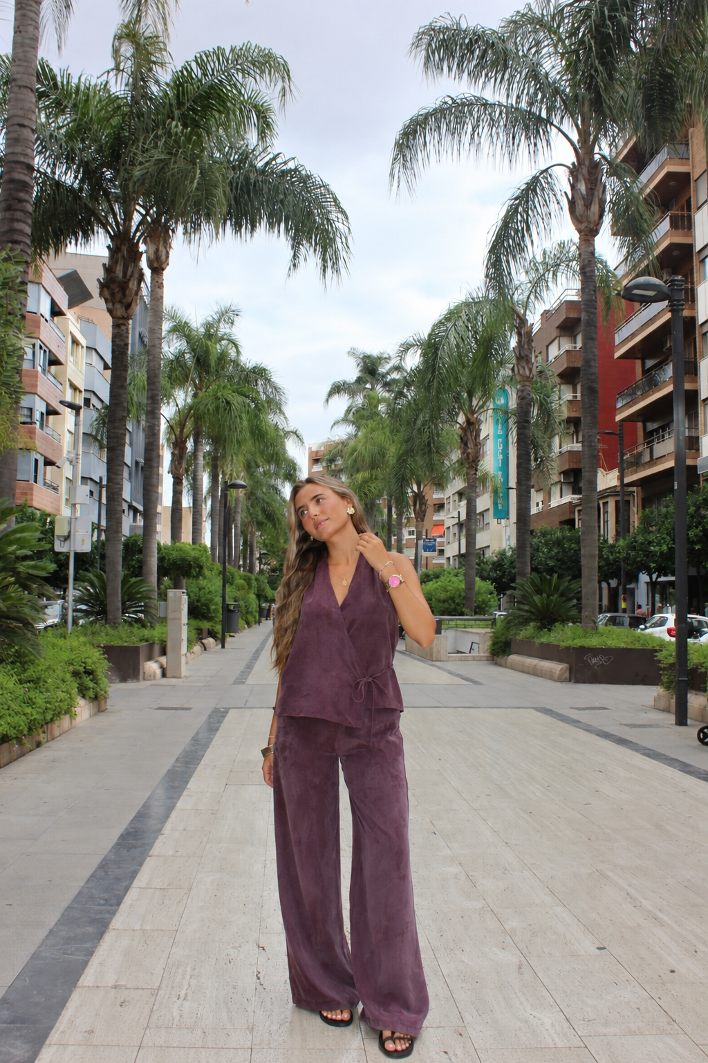 PANTALON CANNES AUBERGINE