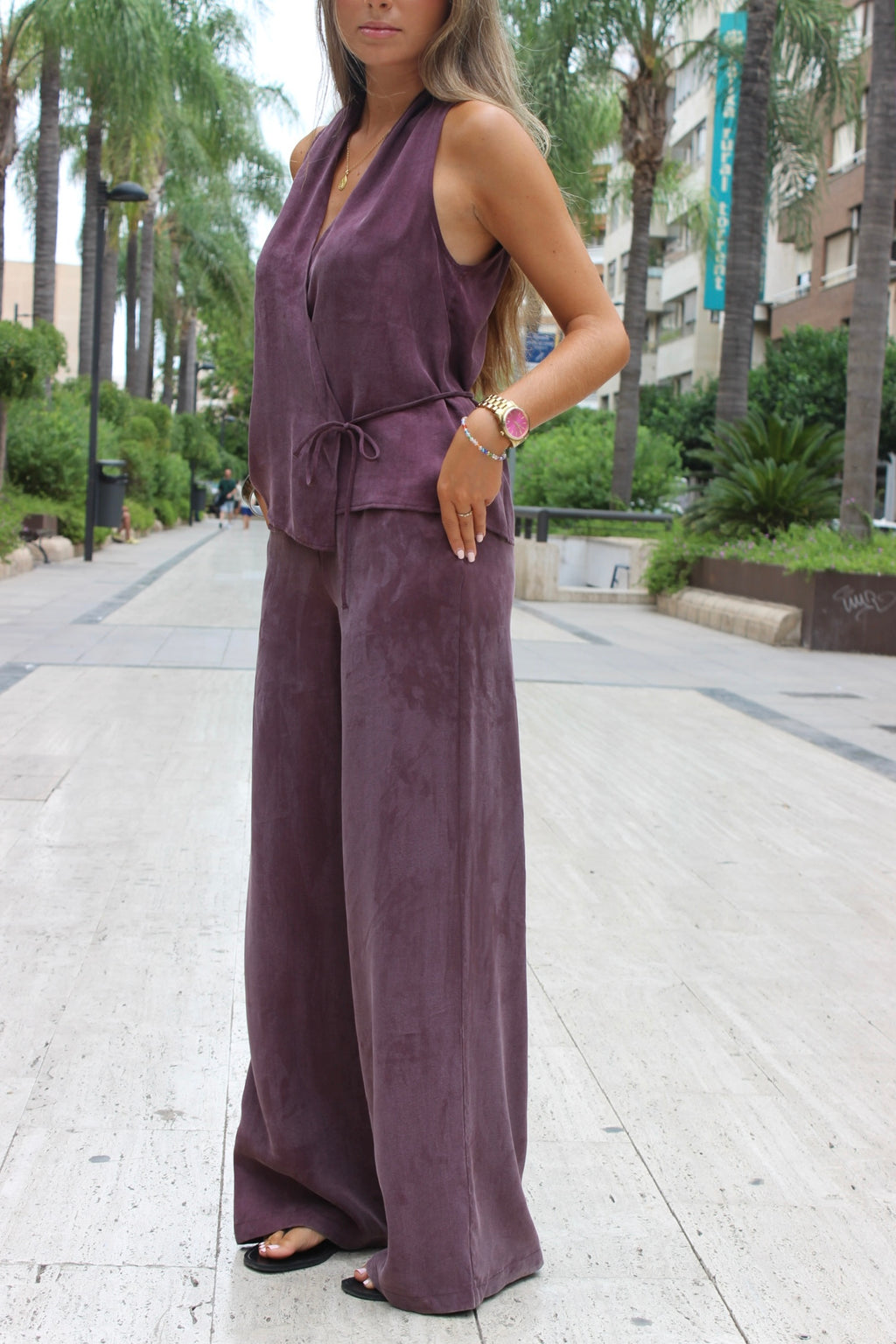 PANTALON CANNES AUBERGINE